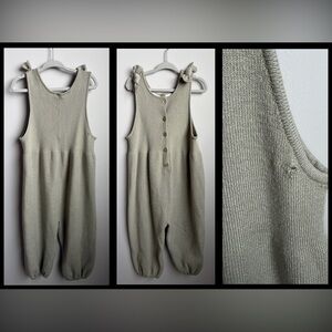 Zara green Knit Button-Up Jumpsuit